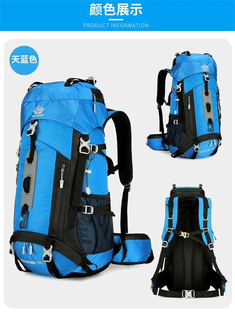 60L Large-Capacity Outdoor Mountaineering Backpack,Anti Splashing Water Wear-Resistant Camping Hiking And Cross-Country Backpack
