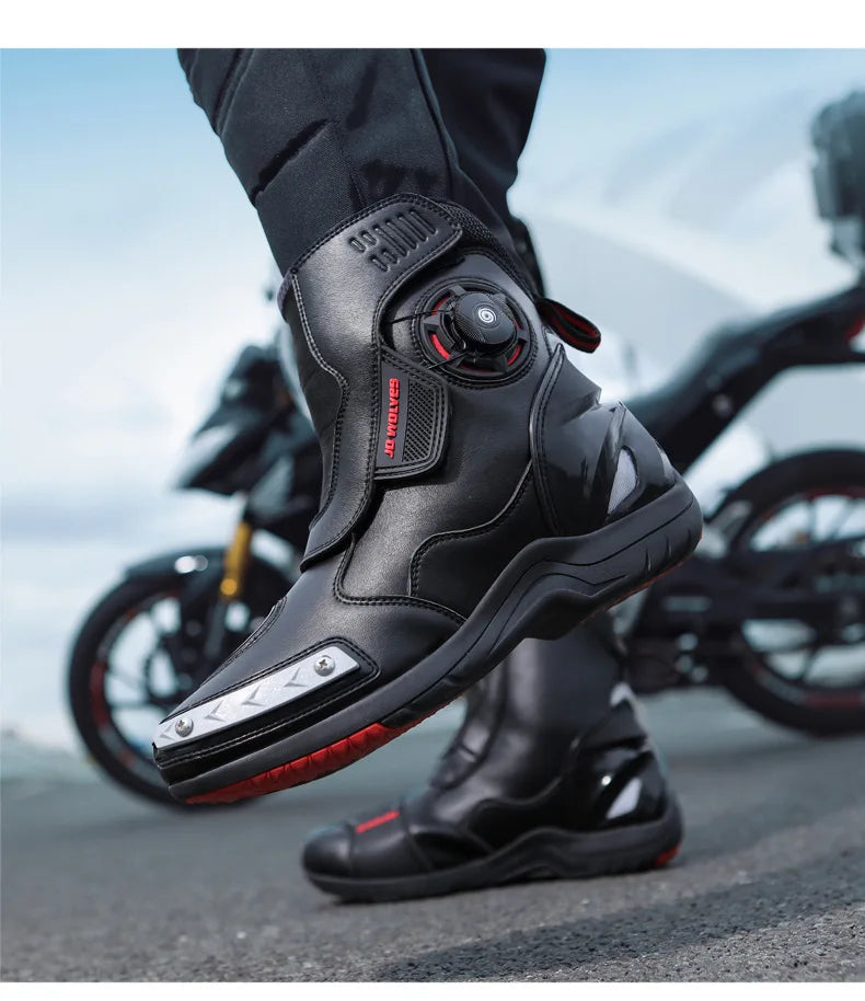 Retro Men Motocross Boots Waterproof Urban Riding Shoes Black Leather Motorcyclist Boots Wear-resistant Motorcycle Racing Shoes
