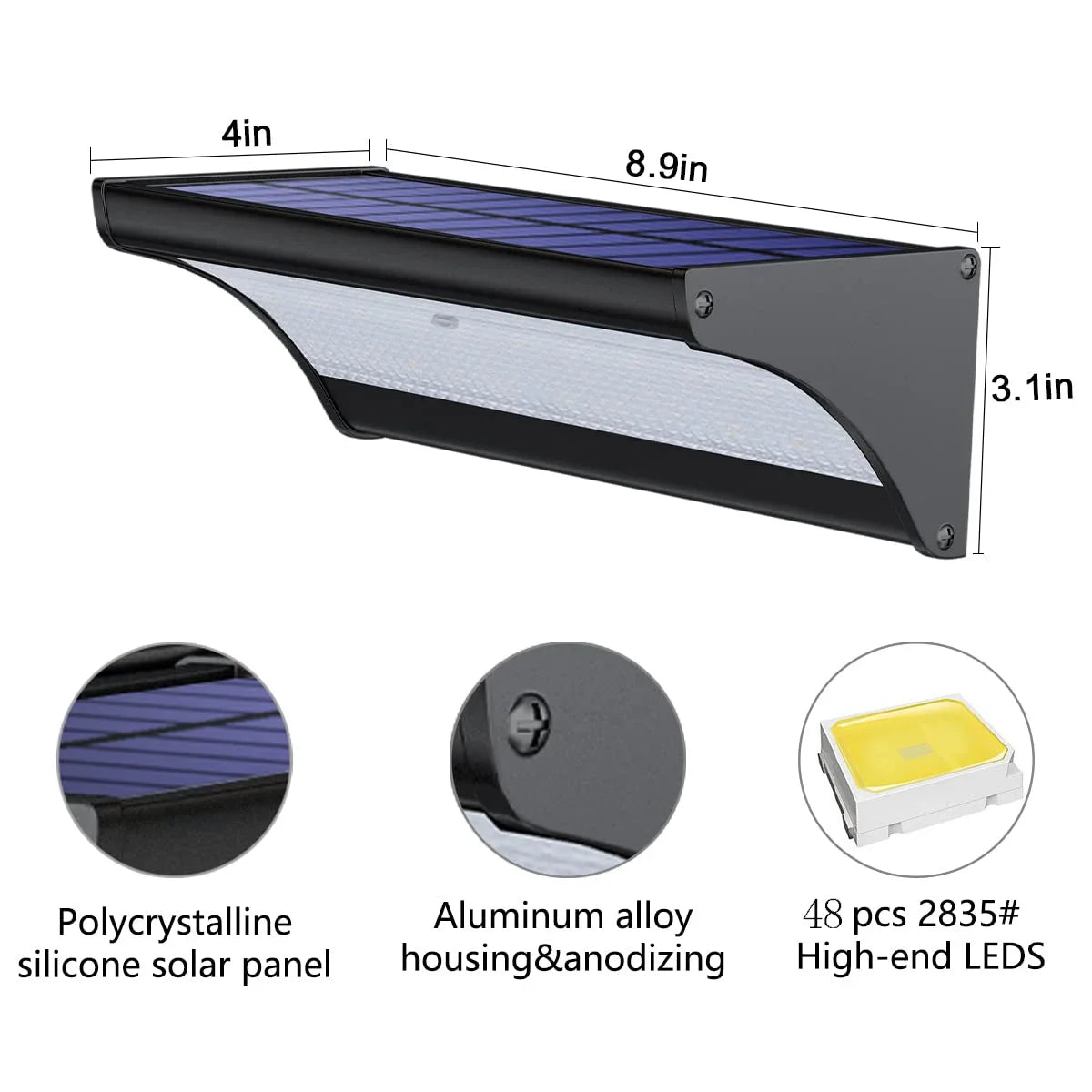 60/48Led Outdoor Solar Wall Light Solar Flood Lights Motion Sensor Waterproof Wall Lamp Metal Housing 1100LM for Garden Lighting