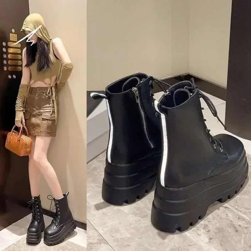 Chunky Platform White Ankle Boots Women shoes 2024 Autumn Winter Pu Leather Booties Mujer Punk Thick Bottom Motorcycle Boots