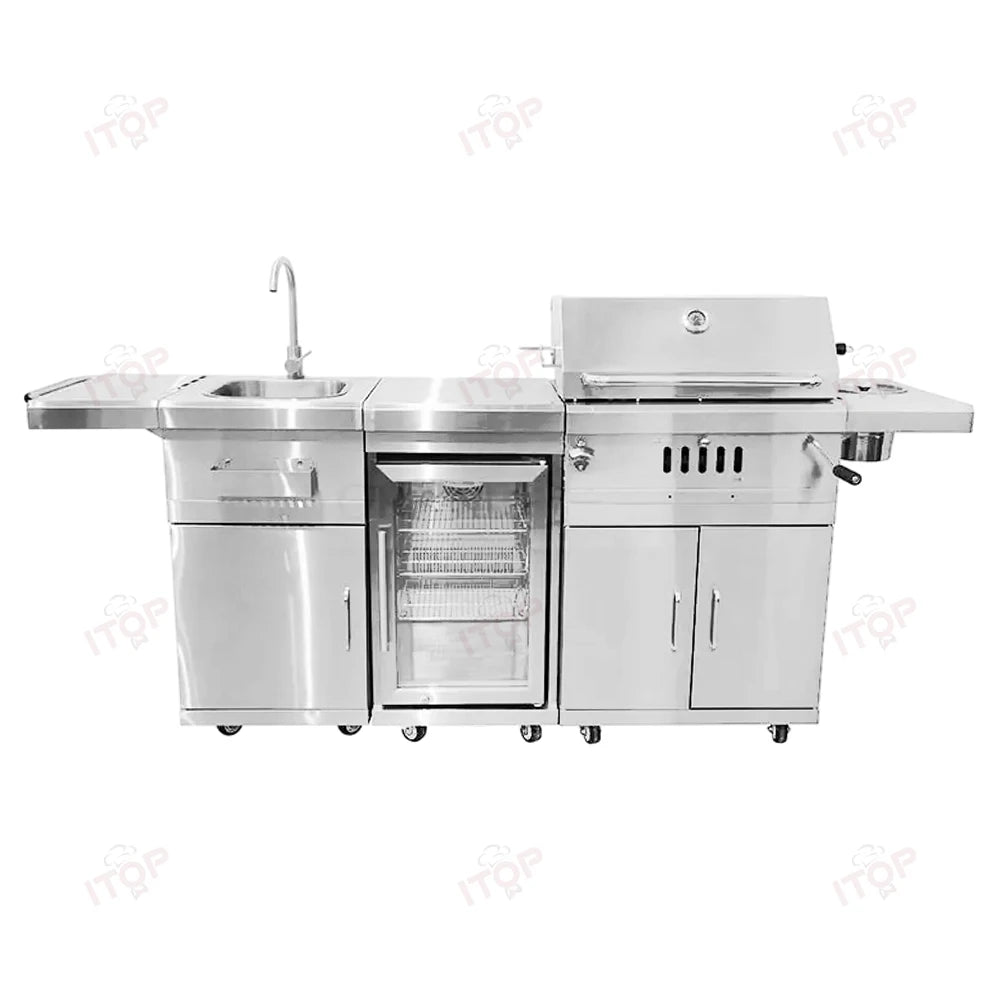 Outdoor Charcoal Bbq Grill With Chiller and Sink Stainless Steel 304 Barbecue Grill Bbq Stove Outdoor Stainless Steel Bbq Grill