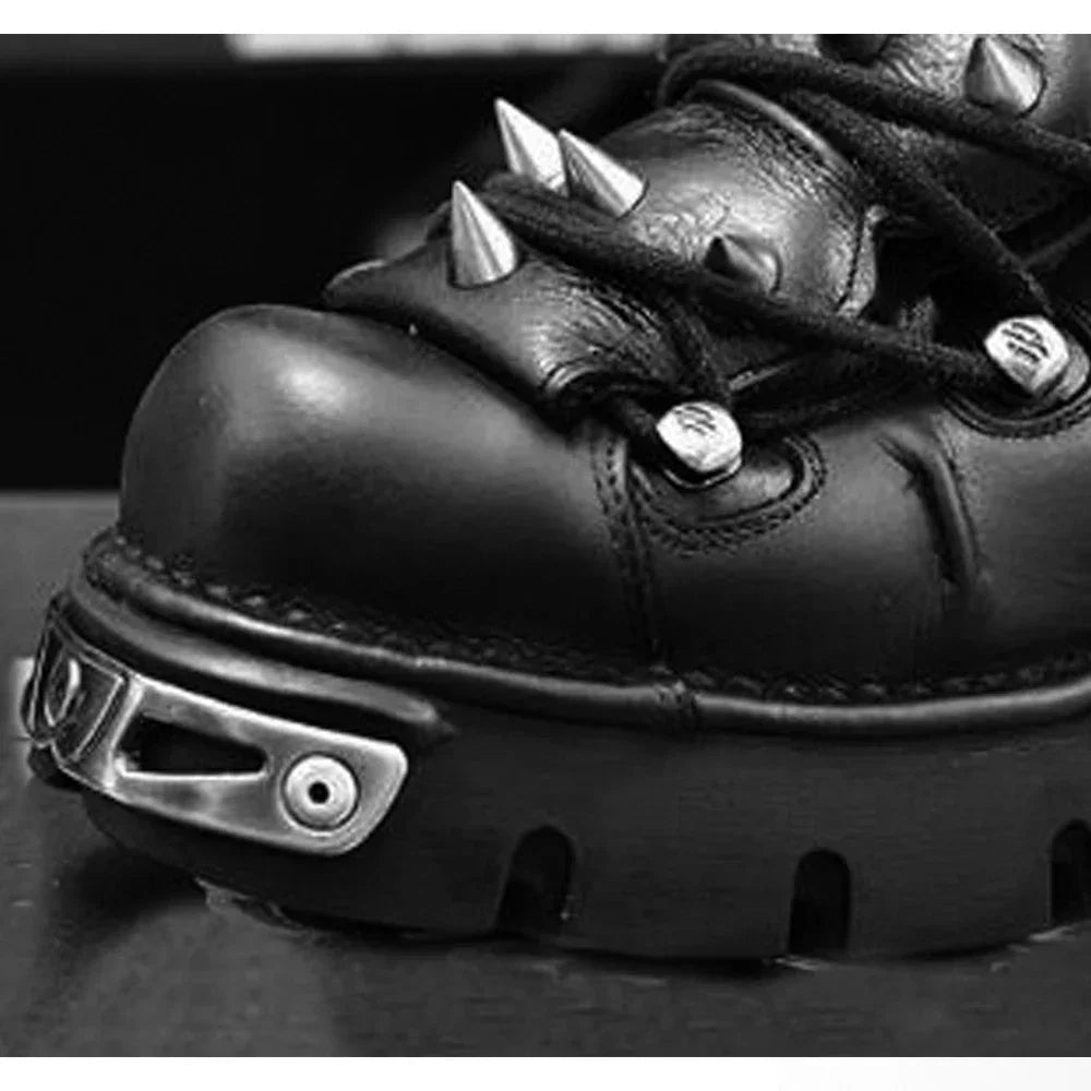 Fashion Men's Genuine Leather Motorcycle Boots,Retro Goth Punk Metal rivet Rock Skull Ankle Boots,Women Platform Work Shoes 48