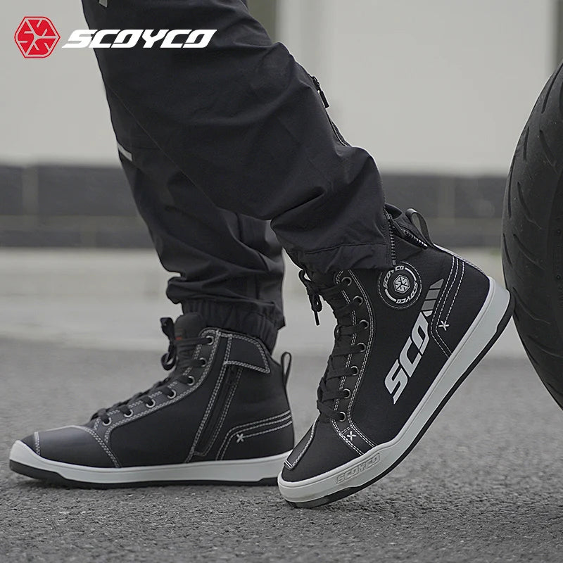 SCOYCO Commuter Motorcycle Riding Shoes Fashion Casual Hundred Crash Shoes Breathable Canvas Riding Motorcycle Boots MT068
