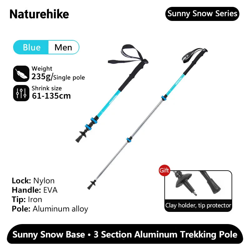 Naturehike Sunny Snow Base Walking Sticks Outdoor Children's Hiking Poles Men Women Camping Cane Ultralight Aluminum Alloy Trek