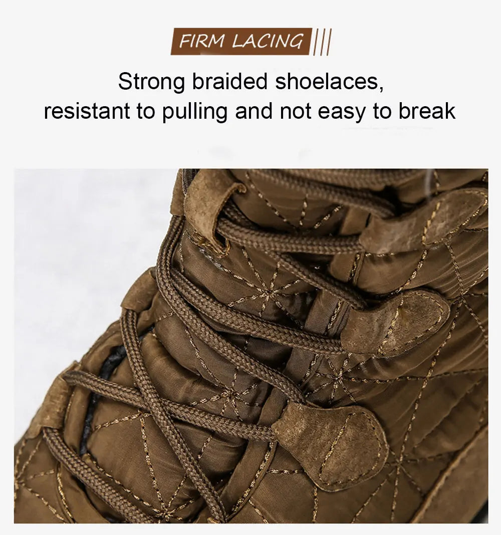 Motorcycle Winter Snow Boots Thickened Thermal Plush Boots Waterproof Outdoor Hiking Shoes Cow Leather Warm Skiing For Men