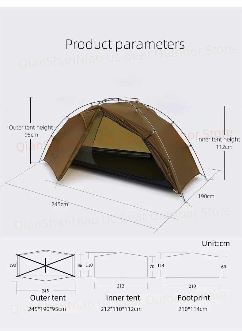 3F UL Gear Taiji 1 Tent Ultralight Single Person Outdoor Camping Tourism Tent Mountaineering Windproof Hiking Tent 1 Person