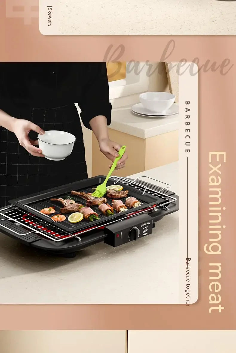 Electric Grill Indoor Smokeless Portable Food Barbecue Grill Smokeless Household Barbecue Grill Barbecue Skewers Portable Stove
