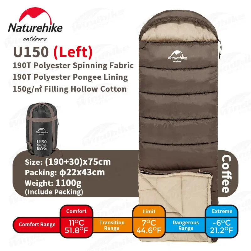 Naturehike Sleeping Bag Ultralight Winter Envelope Spliceable Sleeping Bag for Outdoor Camping Adult Waterproof Cotton Quilt