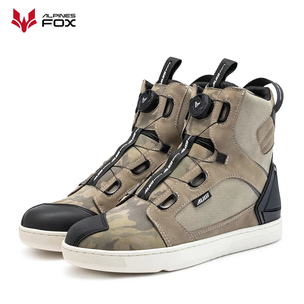 Motorcycle Rider Protective Boots Men Casual Breathable Sports Shoes Rubber Gear Shift Pad Reinforced Toe Motorcycle Sneakers