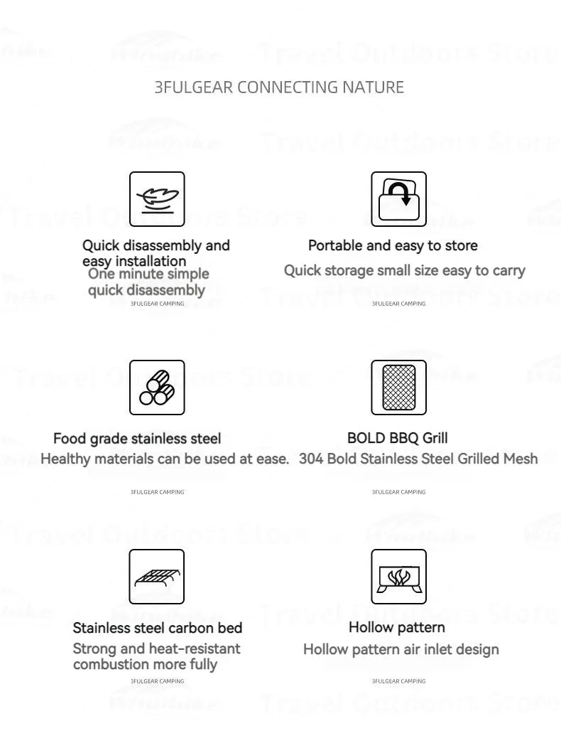 3F UL GEAR Camping Folding Firewood Stove All-In-One Style Tabletop BBQ Furnace 2.2kg Ultralight Outdoor Cooking Equipment Oven