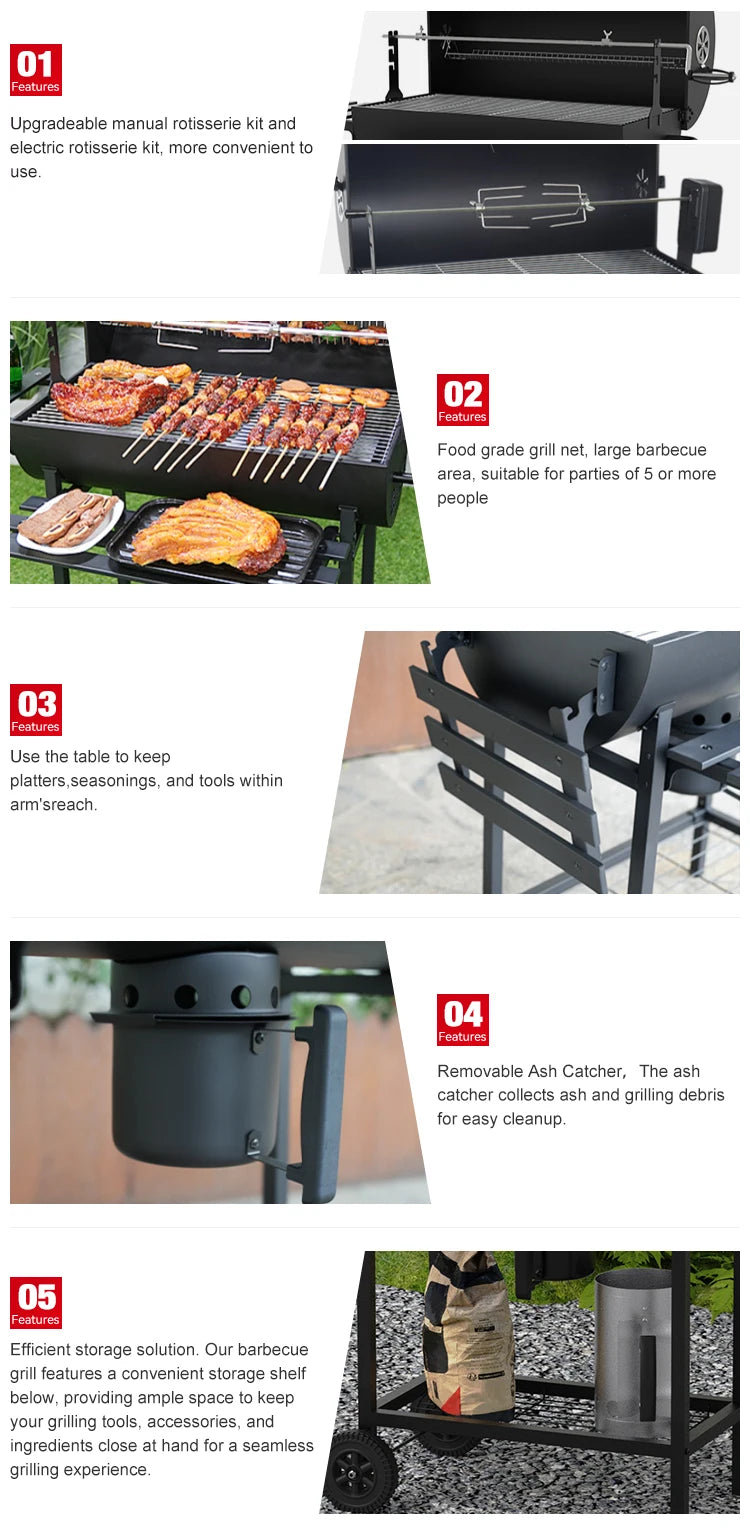 Heavy Duty Barrel Automatic Chicken Rotating Kit Barbecue Grill Iron Manual Rotisserie Charcoal Bbq Grill For Outdoor Party