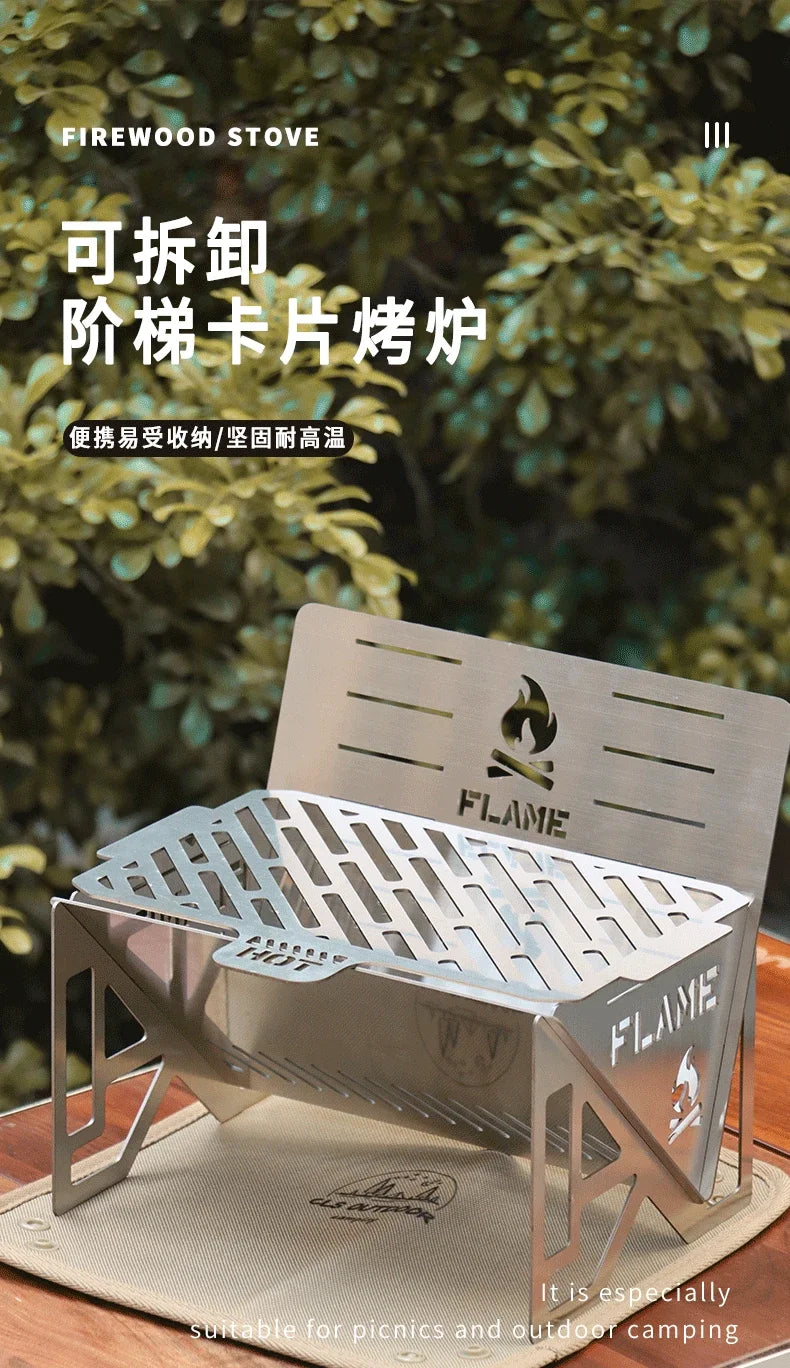 Outdoor Removable Barbecue Grill Ultra Lightweight Grill Mini Camping Stove Stainless Steel Firewood Stove