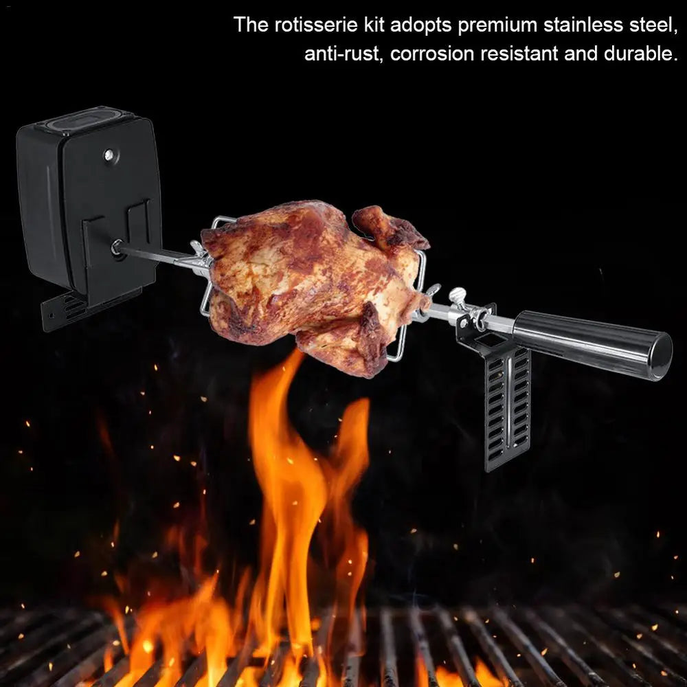 Stainless Steel Automatic BBQ Grill Rotisserie Kit with Motor for Grilling Hot Dog Chicken Steak
