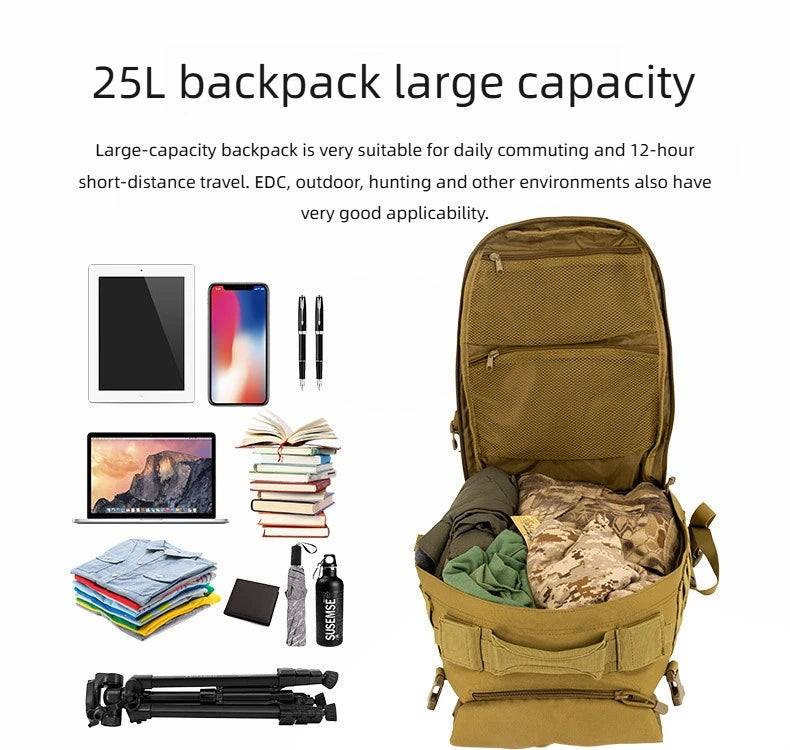 25L Tactical Assault Backpack Classic 12-hour Outdoor Camouflage Sports Backpack Wear-Resistant Oxford Cloth