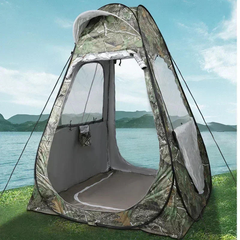 1-2Person Camouflage Ice Fishing Tent Anti-Mosquito  Rain-Proof Sunscreen Double Doors  2 Windows Pop-Up Quick Open150x150x190cm
