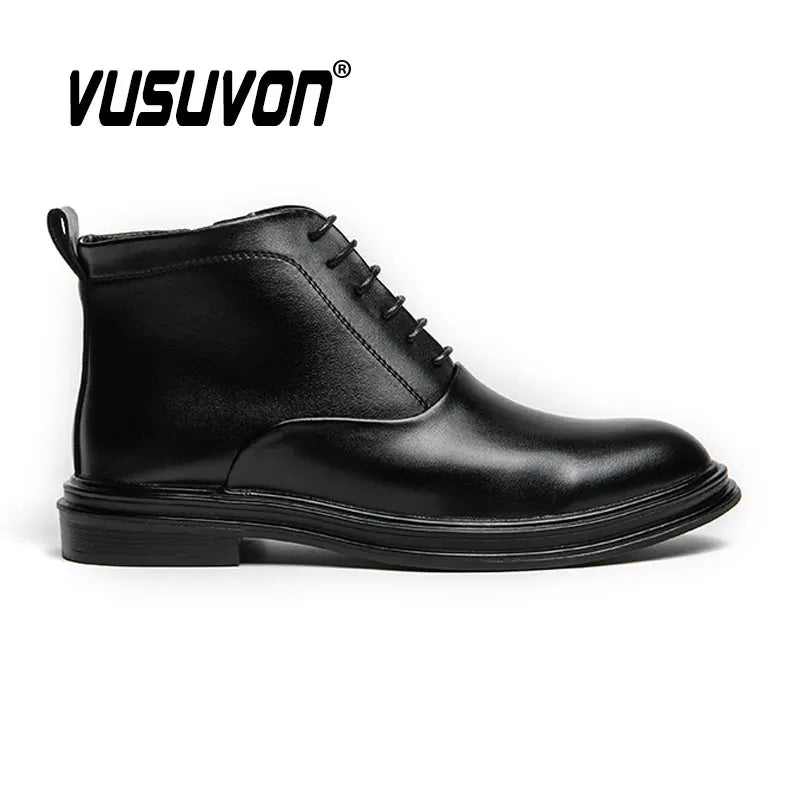 Italian Leather Men Zip Lace-Up Boots Casual Shoes Motorcycle Boots Black Winter High Quality Booties Botas Masculinas 38-46