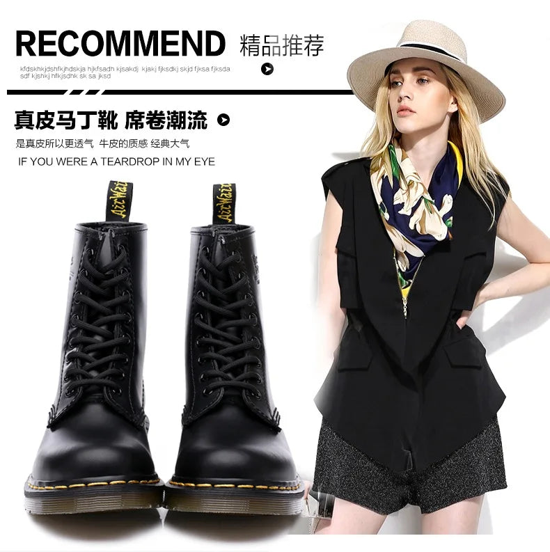 Couple Boots Men Genuine Leather Men's Motorcycle Shoes Breathable Waterproof Anti-Slip Warm Cotton Women's Fashion Ankle Boots