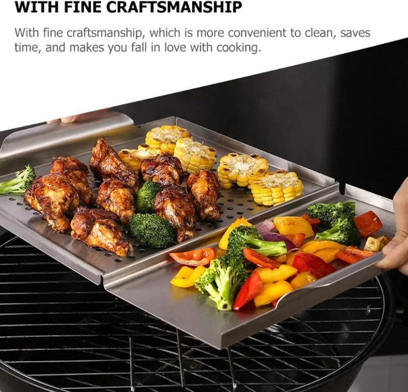 Stainless Steel Griddle Grill Pan 2-in-1 Stove Top Grill Plate Grilled Pan Vegetable Plate Grill Barbecue Trays Outdoor Grilling