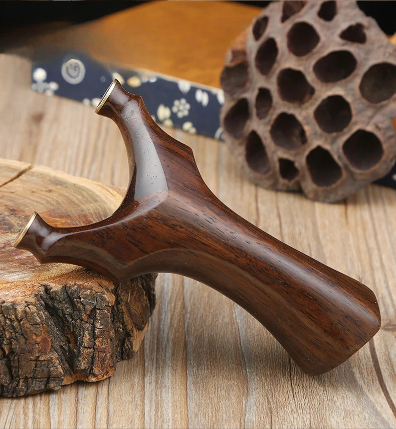 High-quality Brass+Ebony Slingshot Outdoor Smooth Head Hunting Bow Catapult with Rubber Band Steel Ball Strong Magnetic Ring Set