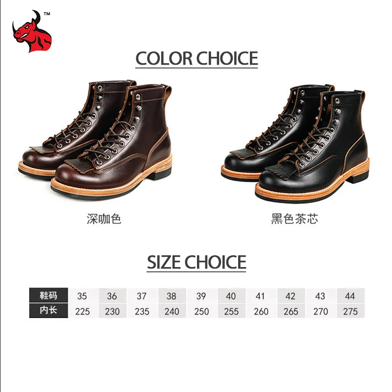 Men's Vintage Motorcycle Boots Cowhide Leather High Top Motorbike Boots Motocross Riding Boots Walking Shoes Thick Soled 38-44