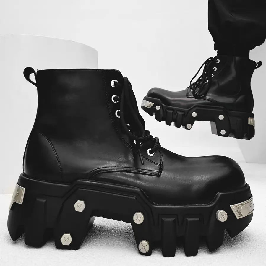 2025 New Trendy Heightening 8cm Bulldozer Men's Handsome British Style Platform Motorcycle Short Boots