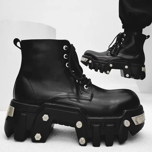 2025 New Trendy Heightening 8cm Bulldozer Men's Handsome British Style Platform Motorcycle Short Boots
