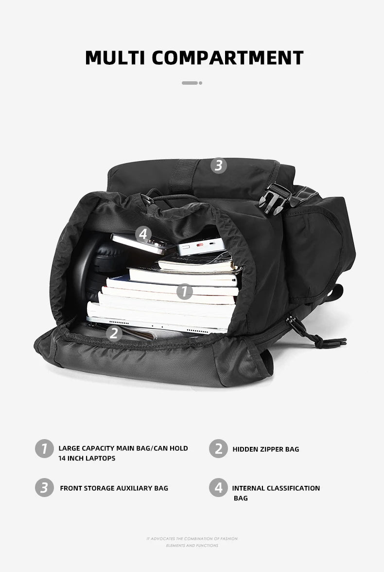 MOYYI Outdoor Waterproof Drawstring Men Women Travel Laptop Backpack Fashion Large Capacity Mountain Climbing Flip Rucksack