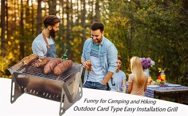 Portable Folding Barbecue Grill Heating Stoves Multifunction Camping BBQ Grill Rack Net Firewood Stove Stainless steel BBQ Grill