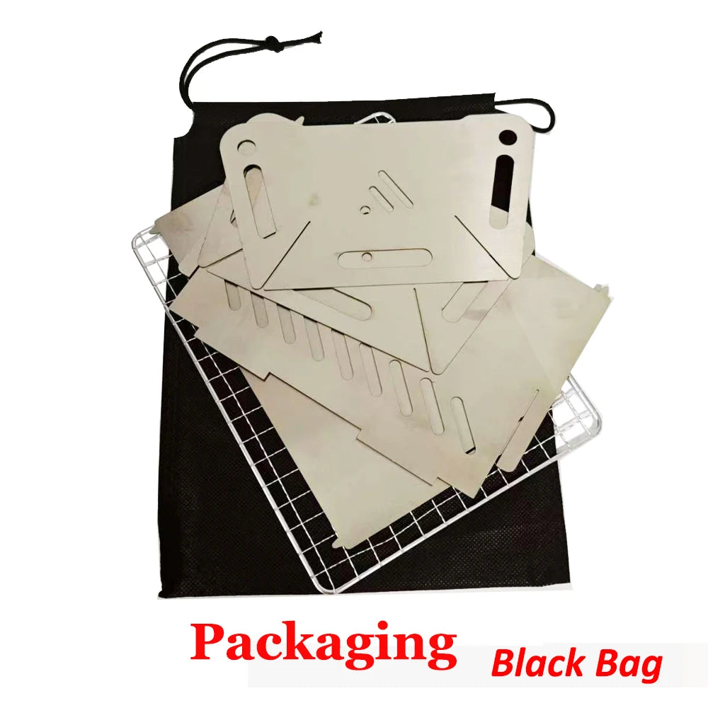 Outdoor Folding Barbecue Stove Stainless Steel Convenient Card Type Grills Firewood Stove Mini Barbecue Rack Household Stove Net