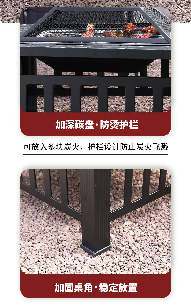 BBQ Grill Table Outdoor Garden Furniture Charcoal Heating Grill Patio Furniture Brazier