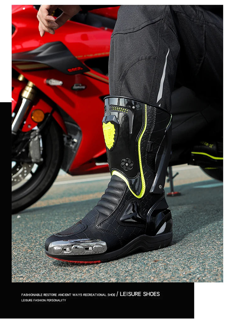 36-47 Leather Motorcycle Boots Men Anti-slip Motorcyclist Shoes Adventure Touring Motocross Bike Boots Motorcycle Accessories