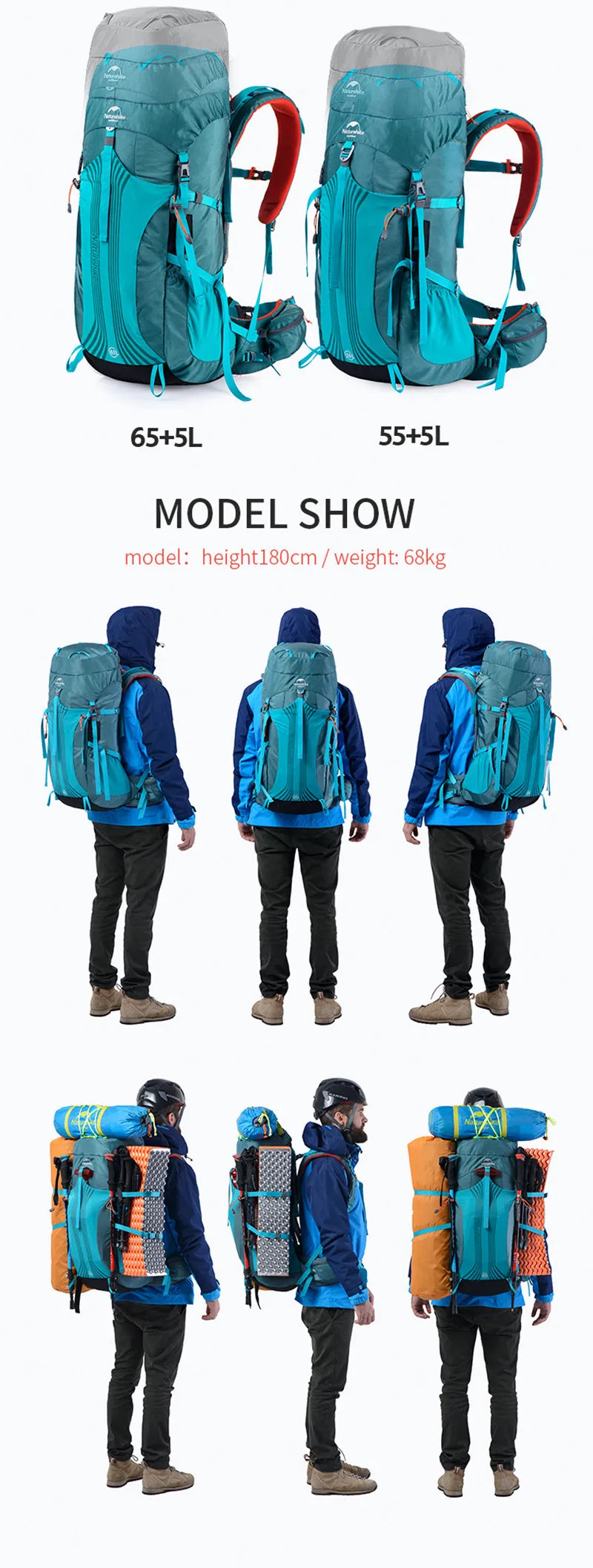 Naturehike Outdoor Hiking Bag Professional Large Capcity Backpack Suspension System Camp Climbing Backpack With Waterproof Cover