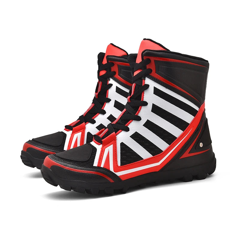 Men's Motorcycle Boots New Breathable Stripe Motos Riders Shoes Outdoor Motocross Protective Boots Hiking Non-slip Sports Shoes