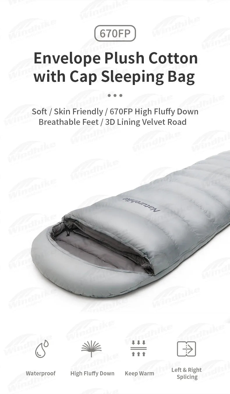 Naturehike Duck Down Sleeping Bag -13℃~8℃ Outdoor Autumn Winter Keep Warm Sleeping Bag Spliceable Envelope Ultralight 670FP