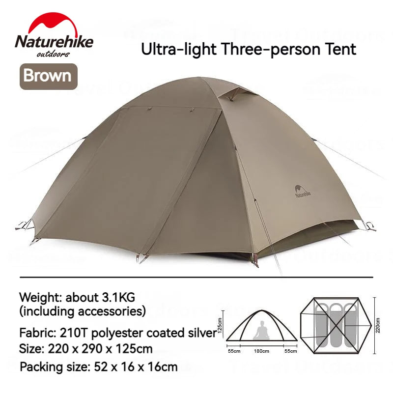 Naturehike Ultralight Backpacking Tent Dome Shelter Tent for 2-3 Person Camping Hiking Trekking Double Layer Lightweight 2.5kg