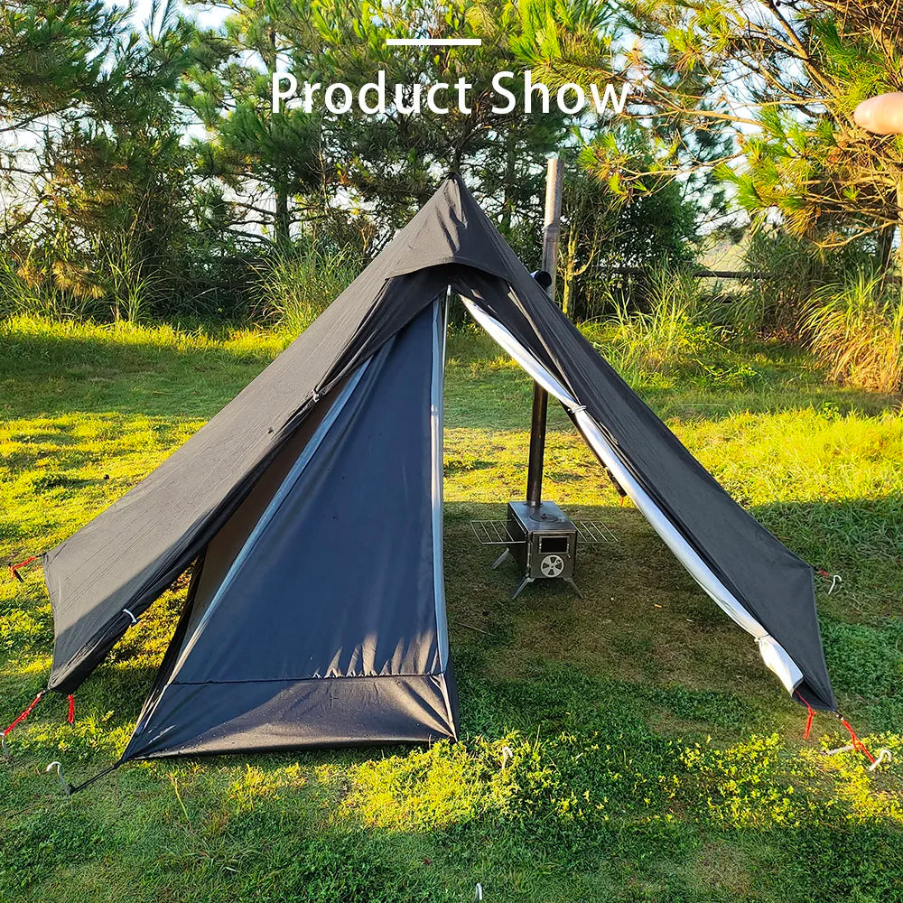 Camping Teepee Tent with Chimney Window Outdoor Ultralight Tipi Pyramid Tent Double Layer Bushcraft 1 Person Tents Hot Tent