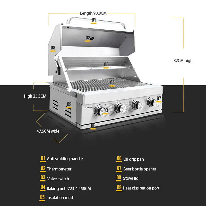 304 stainless steel embedded barbecue stove courtyard gas barbecue grill charcoal gas dual-purpose stewing stove BBQ