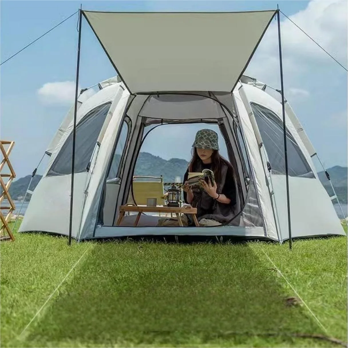 Pop up tents for camping waterproof Portable Windproof tents for camping 4 person family tent with Skylight, Upgraded Large Size