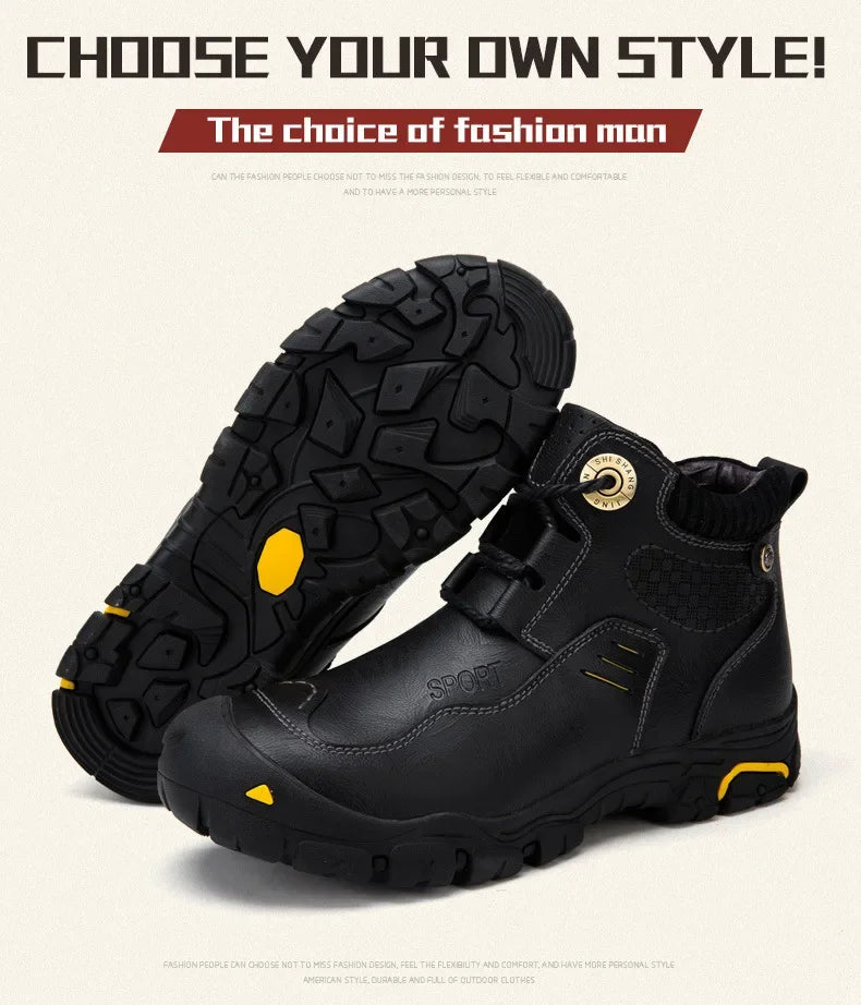 Motorcycle Riding Boots with Winter Velvet Style Warm Waterproof and Non Slip Outdoor Leisure Hiking Shoes Motorcycle Boots