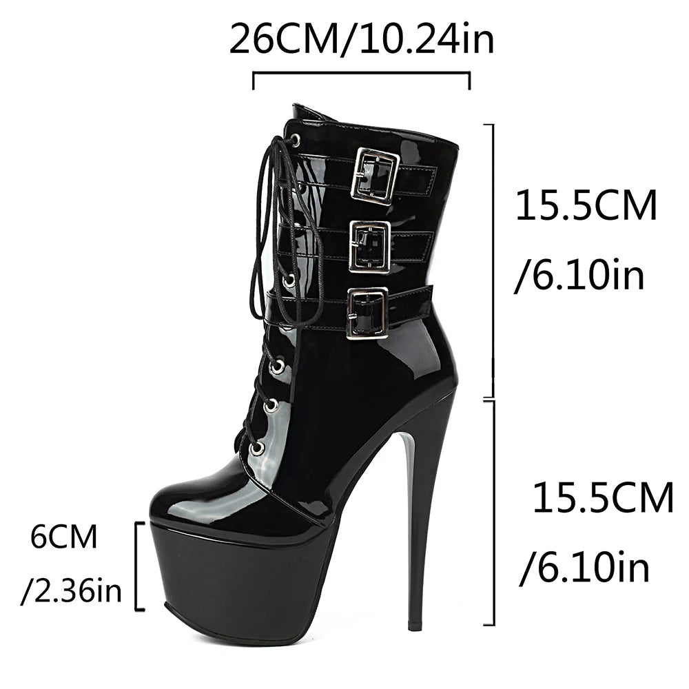 INS Style 15CM Extreme High Heels Platform Boots Lace Up Sexy Pole Dancing Ankle Boots Side Zip Gold Silver  Shoes Fast Shipping