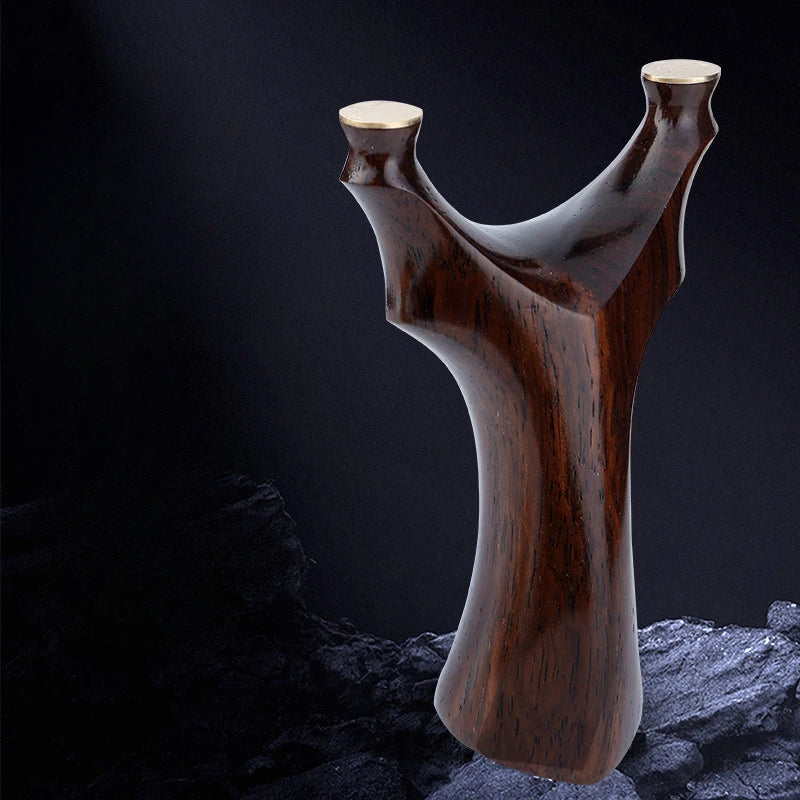 High-quality Brass+Ebony Slingshot Outdoor Smooth Head Hunting Bow Catapult with Rubber Band Steel Ball Strong Magnetic Ring Set