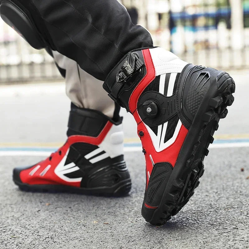 Summer Retro Mountain Off-road Motorcycle Riding Boots Men Motorbike Motocross Cycling Shoes With Gear Shift Pad Rubber Sole