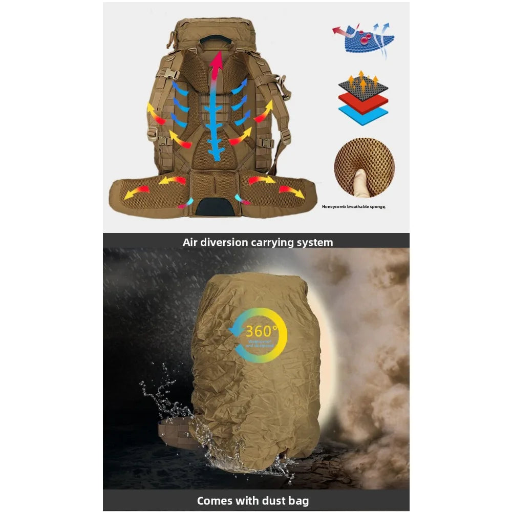 90L Large Tactical Backpack for Hiking Mountaineering Camping Travel Outdoor Sports with Rain Cover Breathable Back System