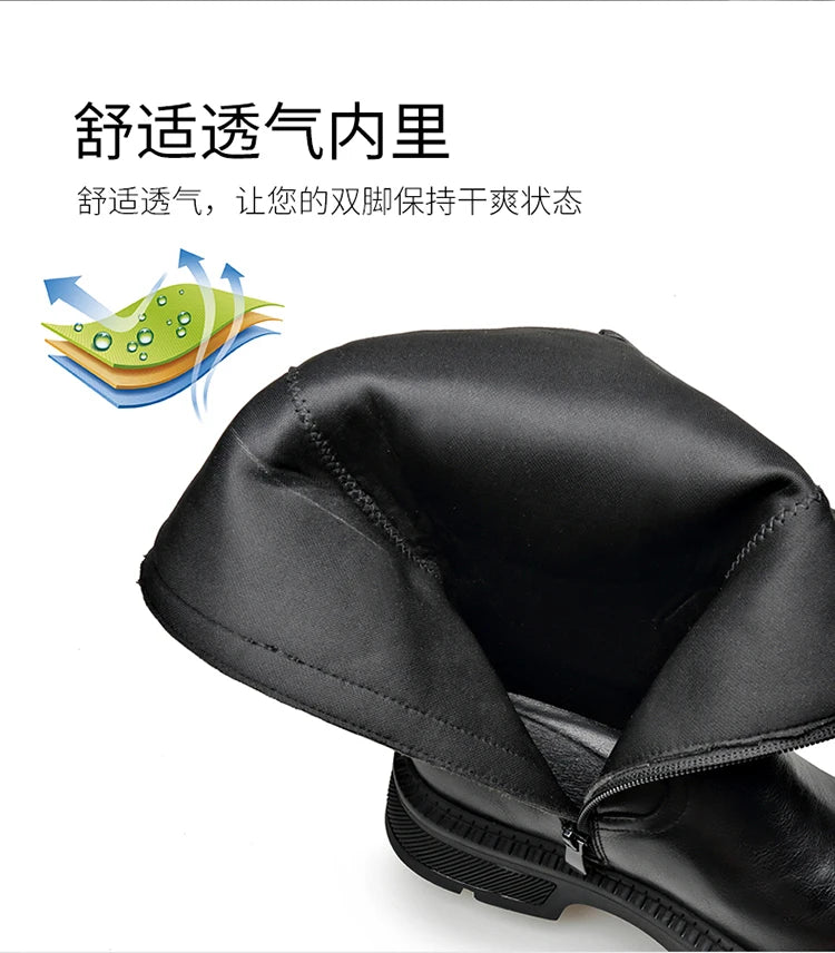 Tall Boots for Men Made of Leather with Increased Height and Soft Sole Western Cowboy Plush Insulation Knight Ankle Riding