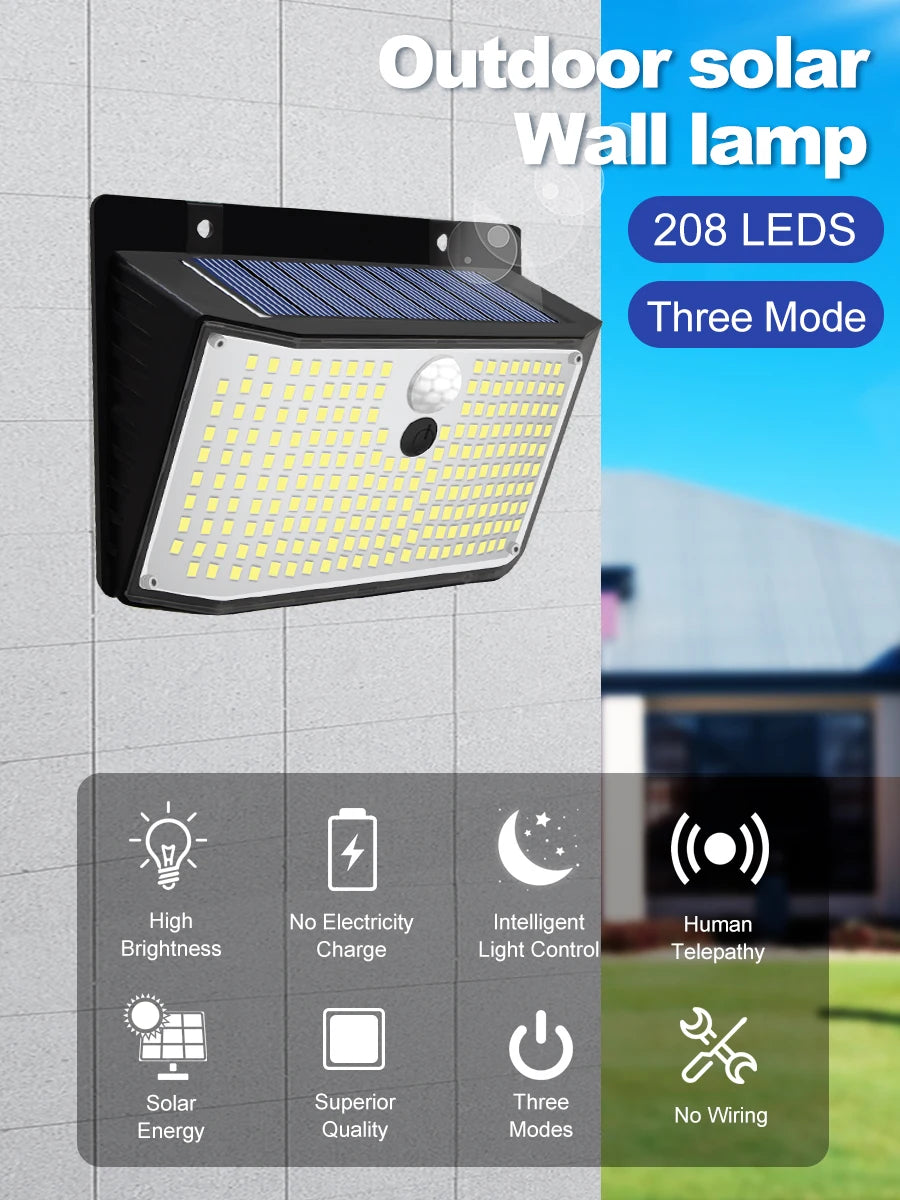 Solar Lights Outdoor 158 LED Solar Wall Lamp Waterproof Wireless Motion Sensor Security 3 Modes Garden Fence Yard Deck Garage