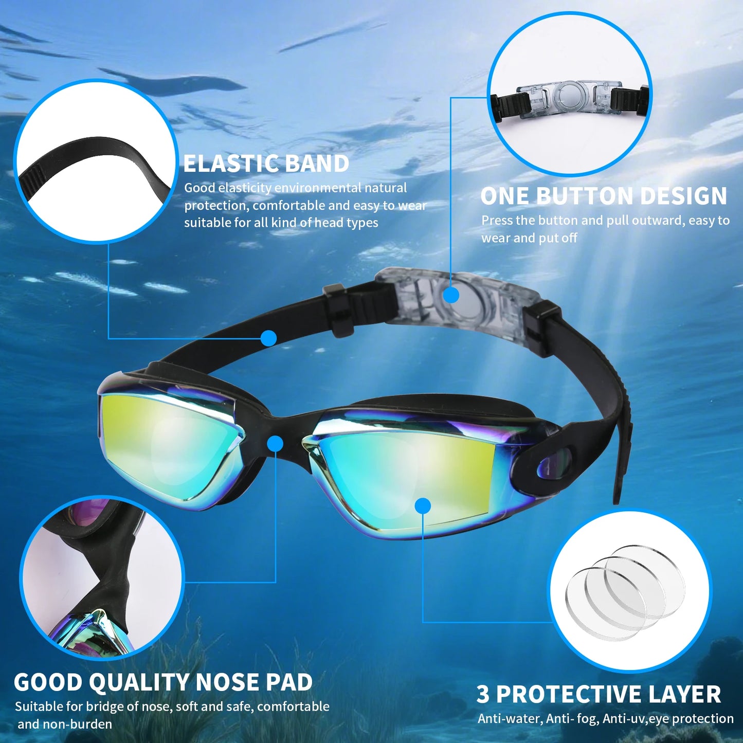 Swimming Goggles Anti-Fog Waterproof No Leaking Swim Goggles for Adult Children
