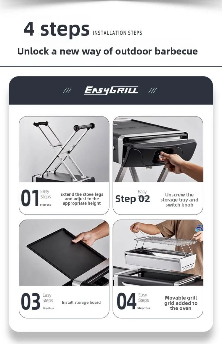 Foldable Charcoal Barbecue Grill Outdoor Portable Large BBQ Stove for Home