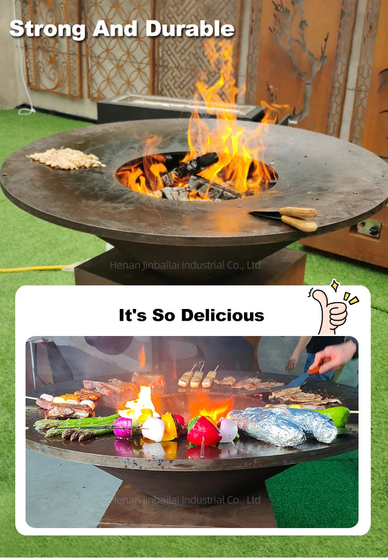 Commercial Corten Steel Outdoor BBQ Fire Pit Camping Charcoal BBQ Grill
