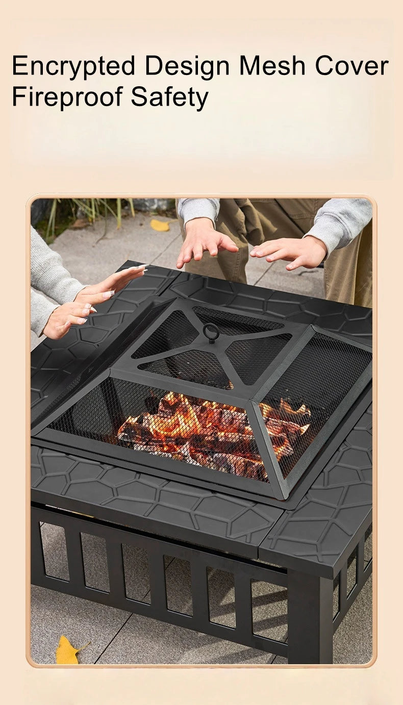 Outdoor Square Barbecue Grill Multi-Functional Barbecue Table Charcoal-Fired Tea-Brewing Table Wood-Burning Stove