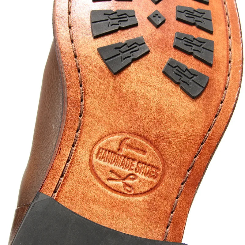 Vintage Man Western Boots Genuine Leather High Calf Shoe For Men Comfortable Slip On Designer Shoes Ankle Boots Male Shoe A223